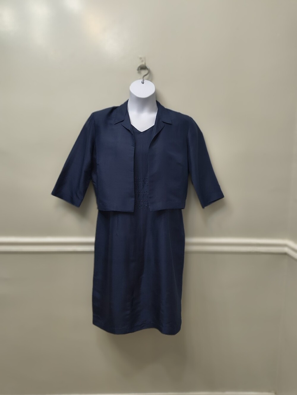 Vtg. Robbie Bee 2-Piece 100% Silk Sheath Dress Cropped Bolero Jacket Set Sz 14